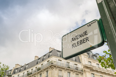 Paris, France. Street sign in Avenue Kleber