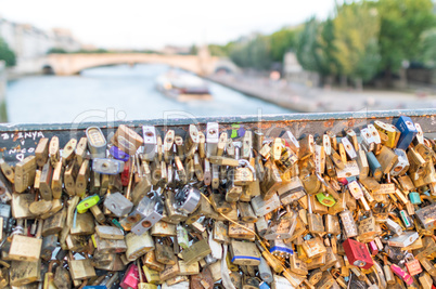 PARIS, FRANCE - JULY 21: Love padlocks on the Pont de l'Archevec