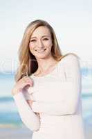 beautiful blonde woman portrait on the beach