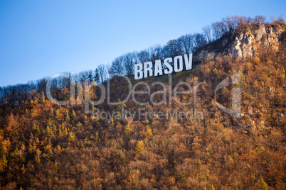 Brasov sign on top of Tampa mountain on a sunny autumn day