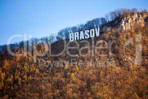 Brasov sign on top of Tampa mountain on a sunny autumn day