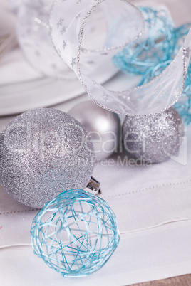 Stylish blue and silver Christmas table setting