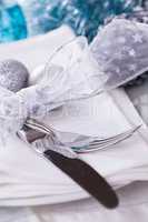Stylish blue and silver Christmas table setting