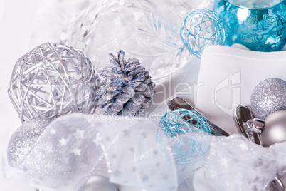 Stylish blue and silver Christmas table setting