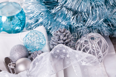 Stylish blue and silver Christmas table setting