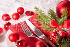 Red themed Christmas place setting
