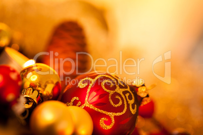 Warm gold and red Christmas candlelight background