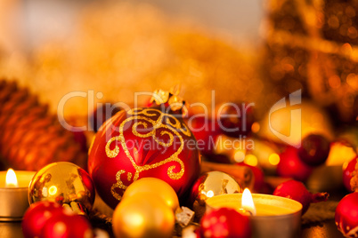 Warm gold and red Christmas candlelight background