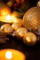 Warm gold and red Christmas candlelight background