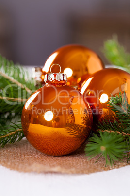 Shiny bright copper colored Christmas balls