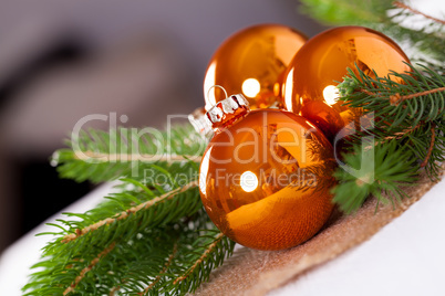 Shiny bright copper colored Christmas balls