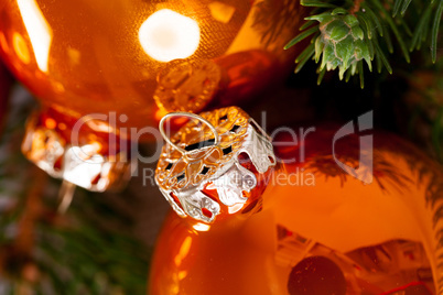 Shiny bright copper colored Christmas balls