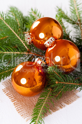 Shiny bright copper colored Christmas balls