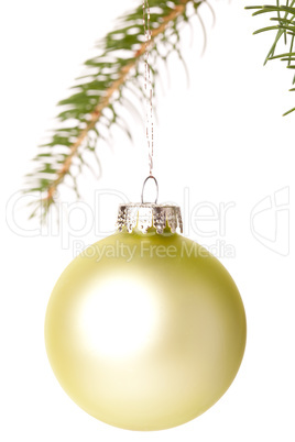 Christmas ball hanging from a branch of a fir tree