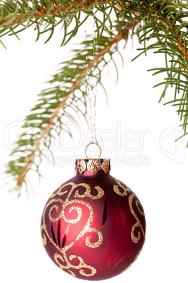 Christmas ball hanging from a branch of a fir tree