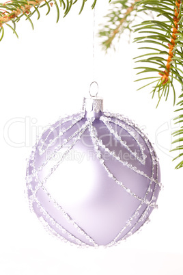 Christmas ball hanging from a branch of a fir tree