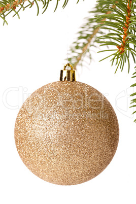 Christmas ball hanging from a branch of a fir tree