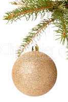 Christmas ball hanging from a branch of a fir tree