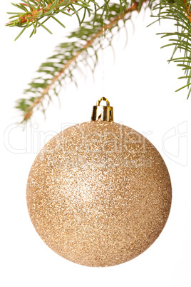 Christmas ball hanging from a branch of a fir tree