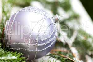 Silver Christmas ornaments in leaves