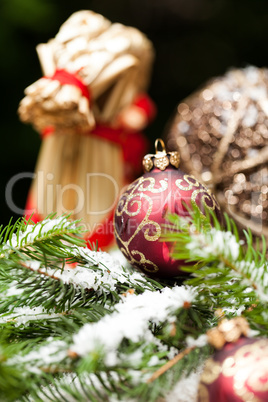 Christmas background with baubles and craft