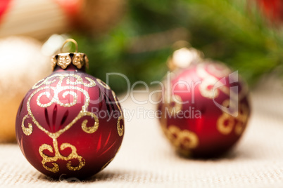 Christmas background with baubles and craft