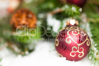 Christmas background with baubles and craft