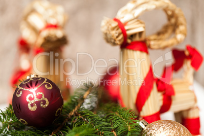 Christmas background with baubles and craft