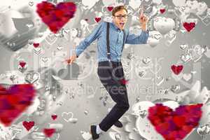 Composite image of geeky hipster dancing to vinyl