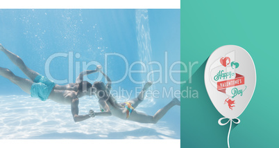 Composite image of cute couple holding hands underwater in the s