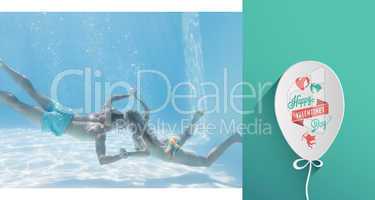 Composite image of cute couple holding hands underwater in the s
