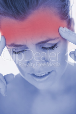 Unhappy woman with severe headache