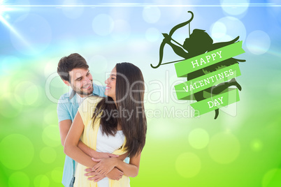 Composite image of happy casual couple smiling at each other