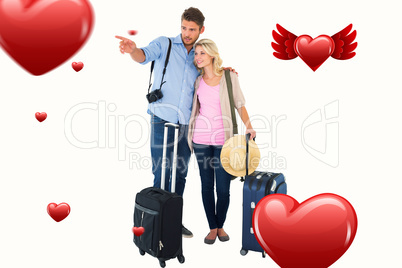 Composite image of attractive young couple ready to go on vacati