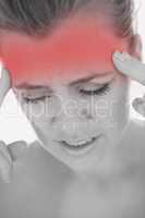 Unhappy woman with severe headache
