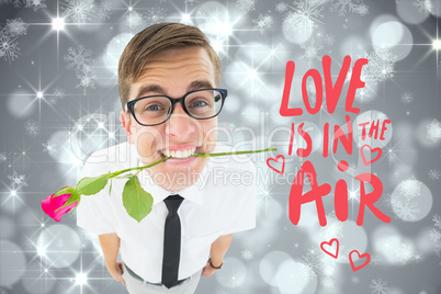 Composite image of romantic geeky hipster