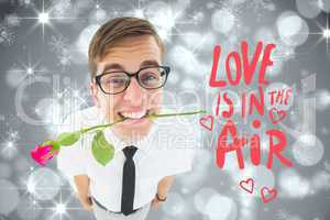 Composite image of romantic geeky hipster