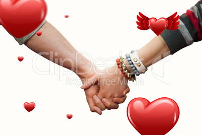 Composite image of students holding hands