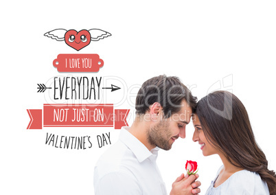 Composite image of handsome man offering his girlfriend a rose