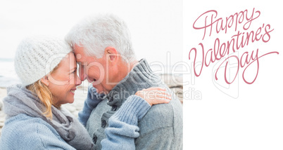 Composite image of side view of a romantic senior couple