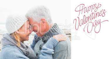 Composite image of side view of a romantic senior couple