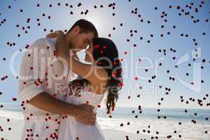 Composite image of romantic couple embracing