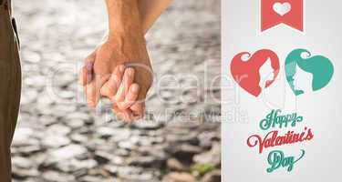 Composite image of happy senior couple holding hands