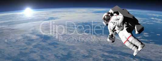Astronaut or cosmonaut flying upon earth - 3D render