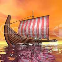 Drakkar or viking ship - 3D render