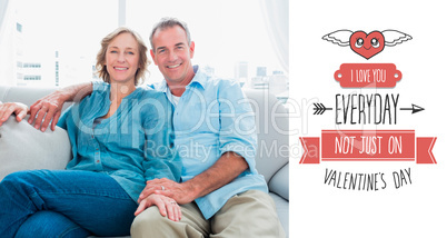 Composite image of middle aged couple relaxing on the couch
