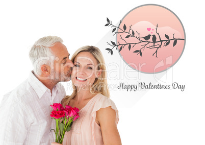 Composite image of affectionate man kissing his wife on the chee