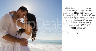 Composite image of romantic couple embracing