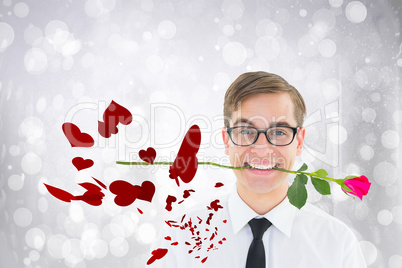 Composite image of romantic geeky hipster