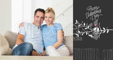 Composite image of portrait of a loving couple in the living roo